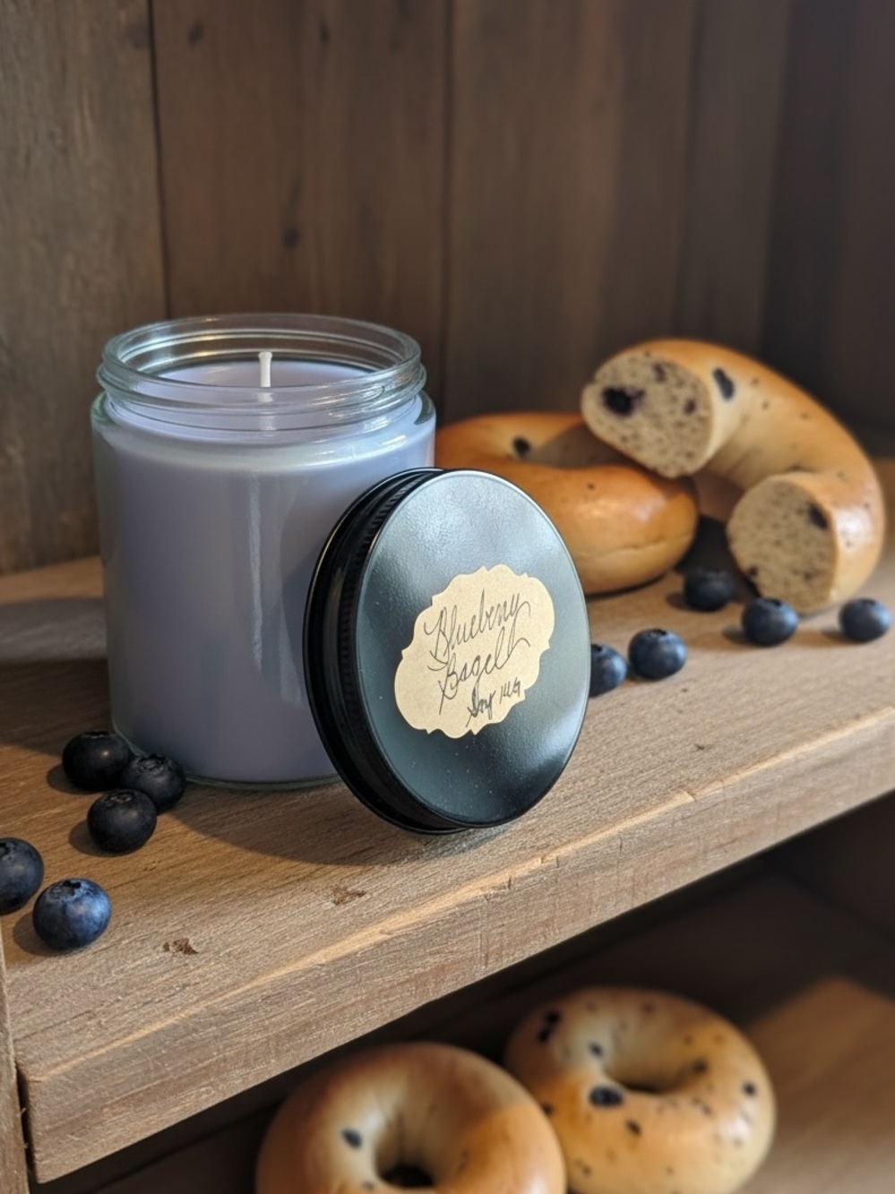 Handmade Handpoured Blueberry Bagel 8 oz Soy Lavender Jar Candle 
NWT